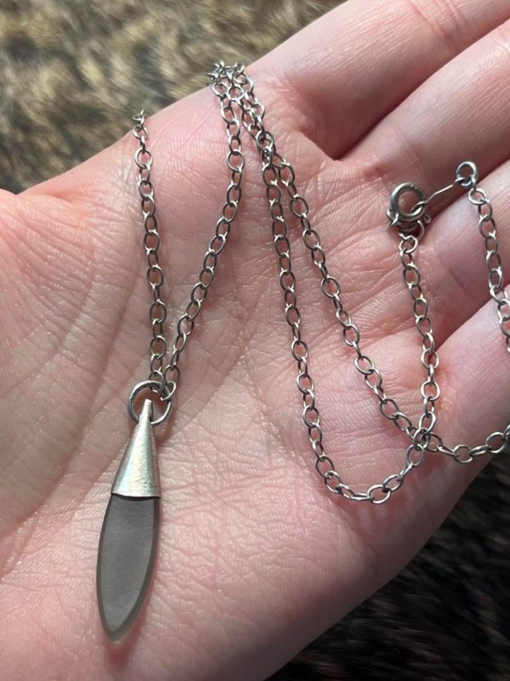 Sterling silver grey matte sea glass drop pendant necklace